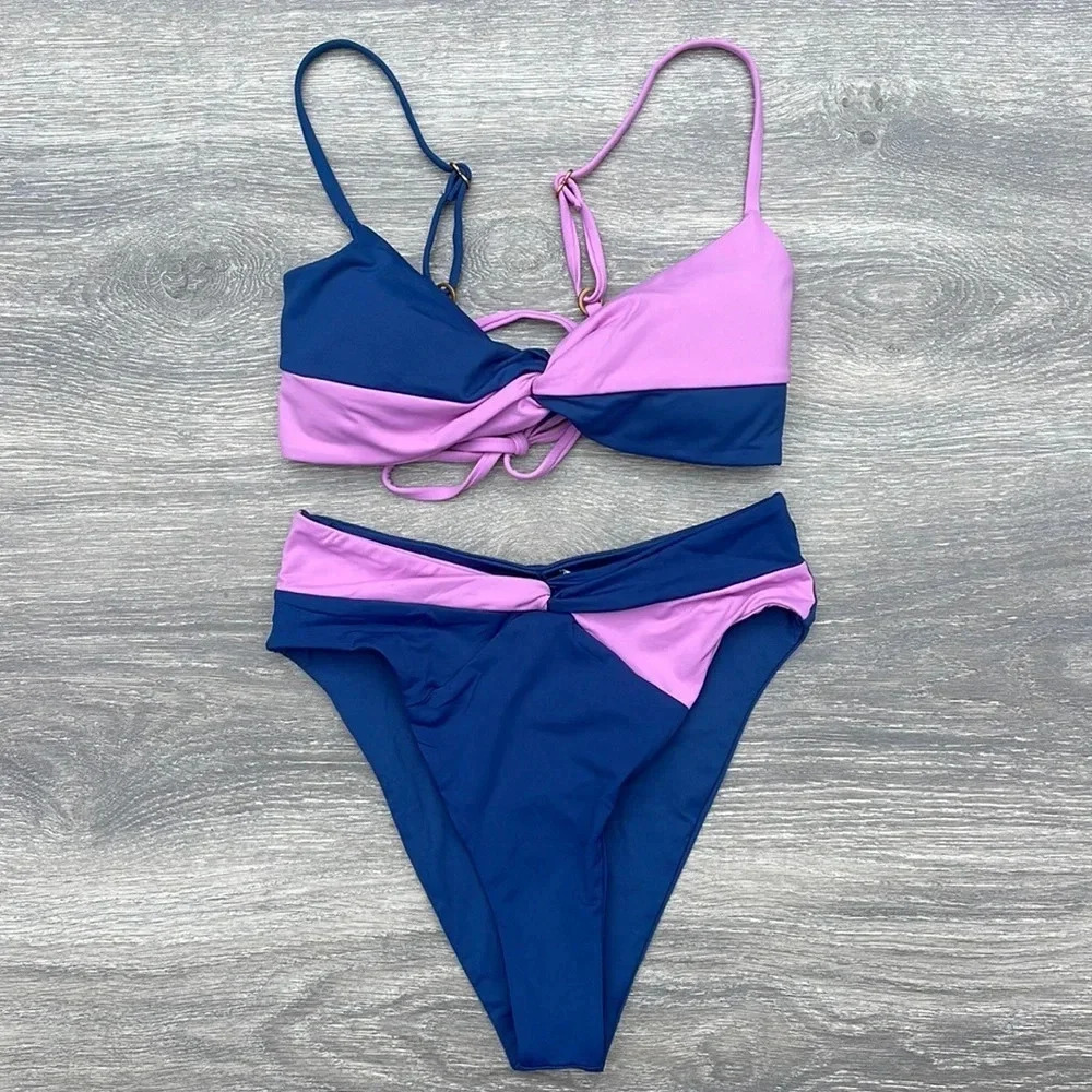 L*Space Ringo Twist Colorblock Bikini Top & Nancy Lee Bottoms, indigo-rosebud - Picture 2 of 16